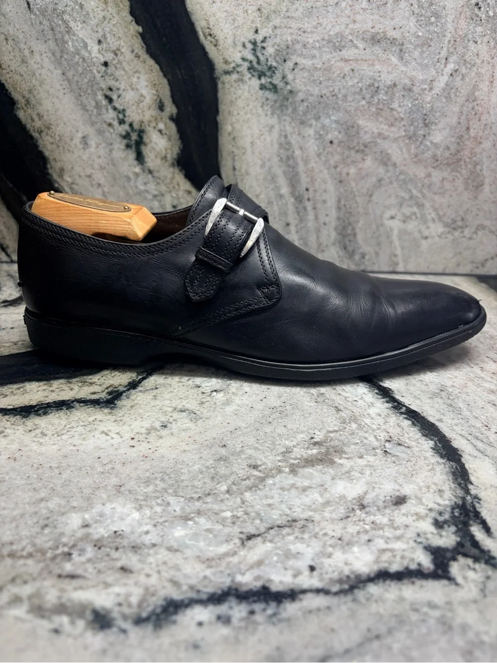 a.testoni Black Label Men’s Black Leather Monk Strap Shoes 8.5 UK / 9.5 US Italy